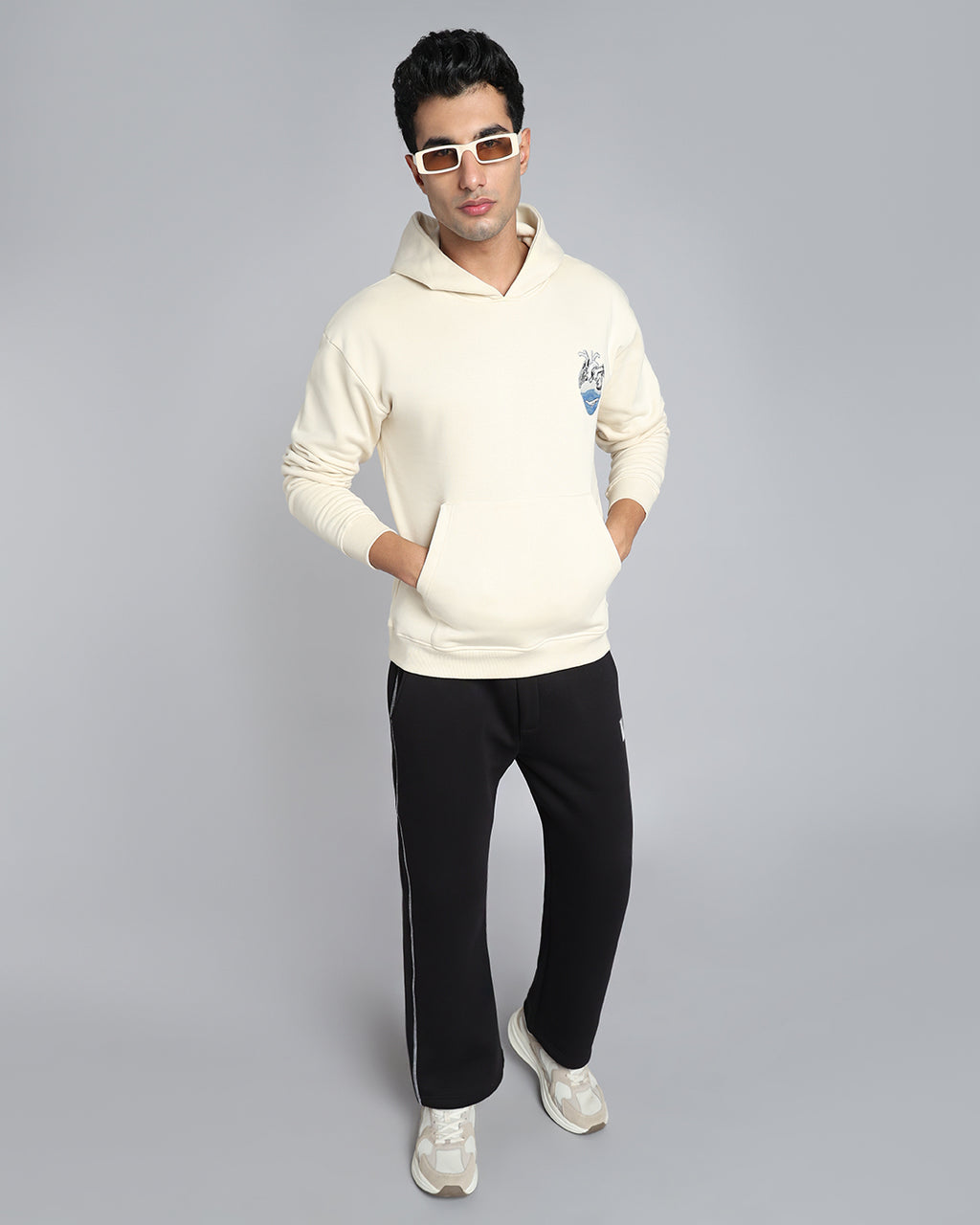 Follow Through - Beige Embroidered Street Hoodie