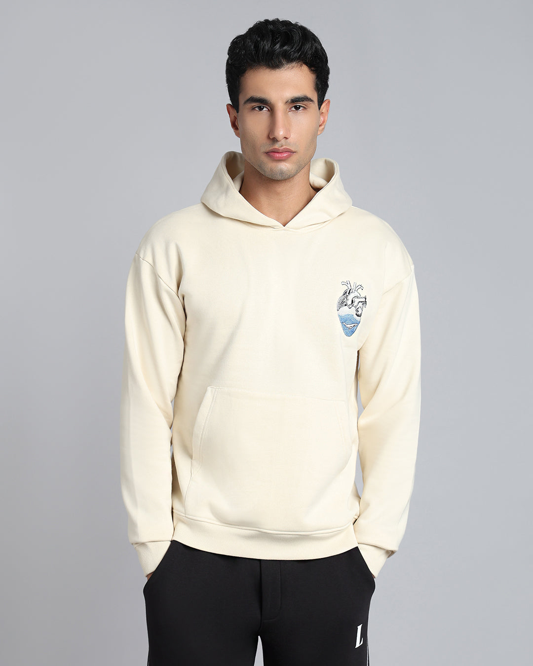 Follow Through - Beige Embroidered Street Hoodie