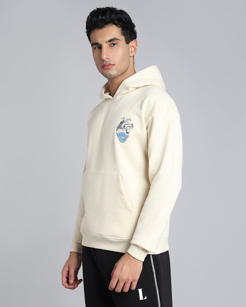 Follow Through - Beige Embroidered Street Hoodie
