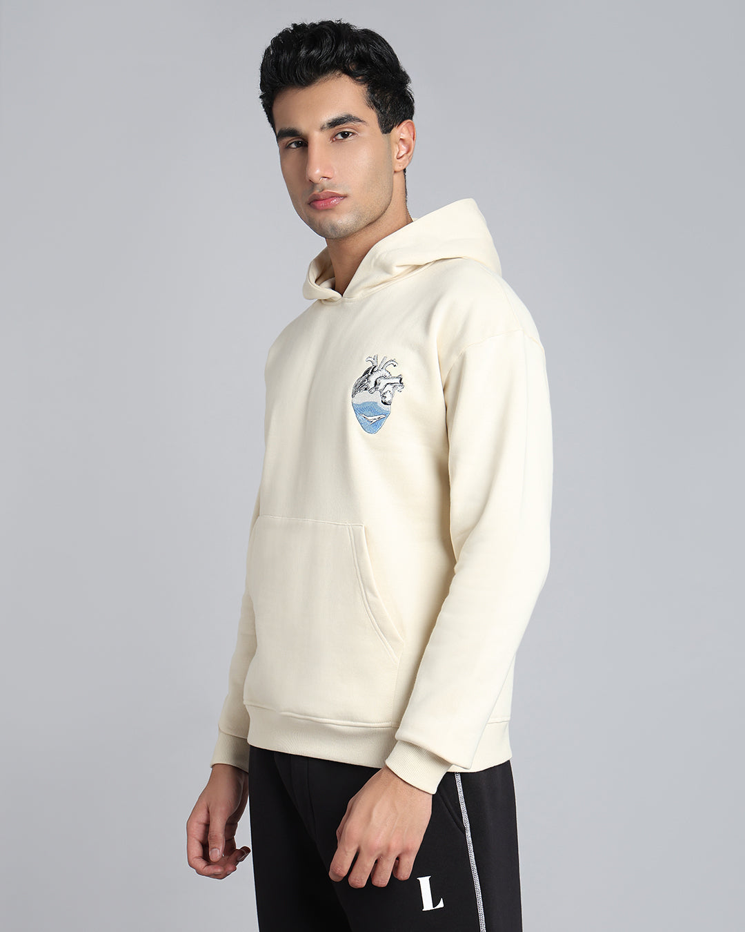 Follow Through - Beige Embroidered Street Hoodie