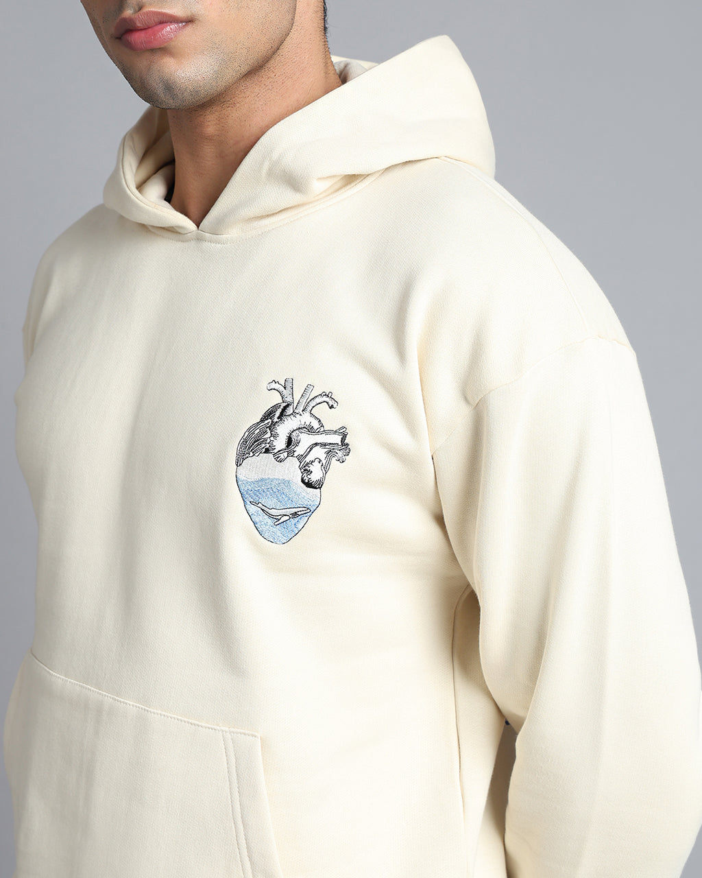 Follow Through - Beige Embroidered Street Hoodie