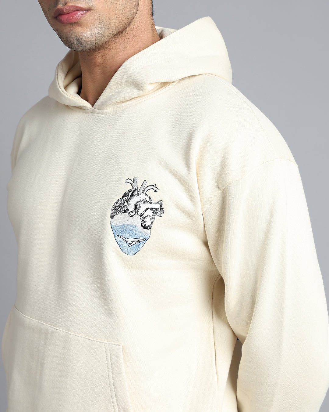 Follow Through - Beige Embroidered Street Hoodie