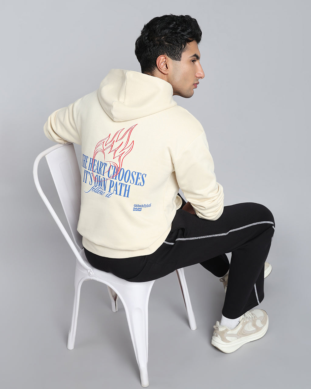 Follow Through - Beige Embroidered Street Hoodie