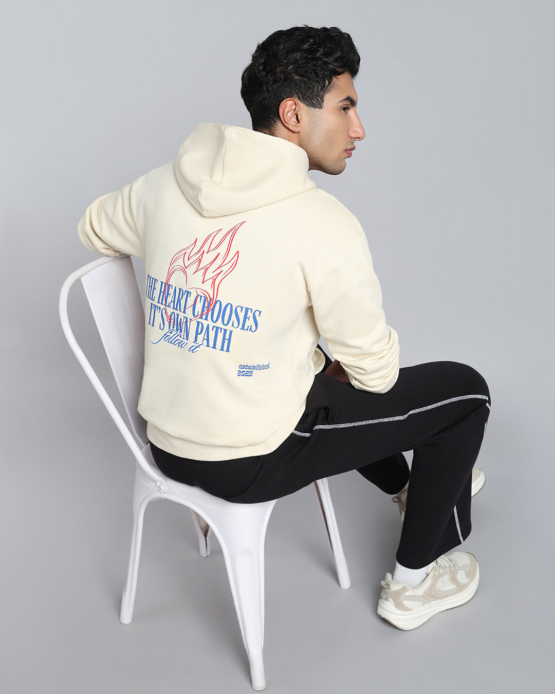Follow Through - Beige Embroidered Street Hoodie